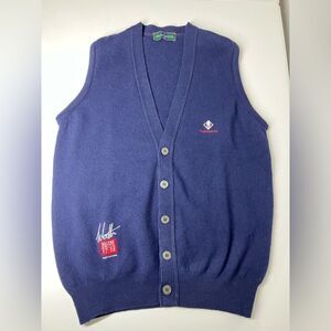 Glenmuir Pure Wool Vintage Blue Men’s Vest Button Down Size M Embroidered Logo